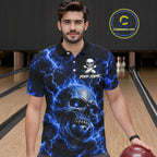 Blue Skull Bowling Shirts Custom Thunder Lightning Bowling Team Jerseys, Bowling Gifts