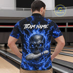 Blue Skull Bowling Shirts Custom Thunder Lightning Bowling Team Jerseys, Bowling Gifts