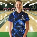 Blue Skull Bowling Shirts Custom Thunder Lightning Bowling Team Jerseys, Bowling Gifts