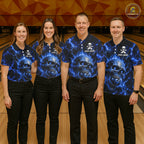 Blue Skull Bowling Shirts Custom Thunder Lightning Bowling Team Jerseys, Bowling Gifts