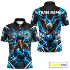 Personalized Eagle Bowling Ball Polo 1/4-Zip Shirt Thunder Blue Lightning Bowling Team Jersey