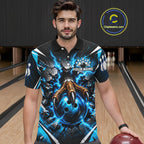 Personalized Eagle Bowling Ball Polo 1/4-Zip Shirt Thunder Blue Lightning Bowling Team Jersey