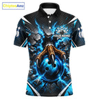 Personalized Eagle Bowling Ball Polo 1/4-Zip Shirt Thunder Blue Lightning Bowling Team Jersey