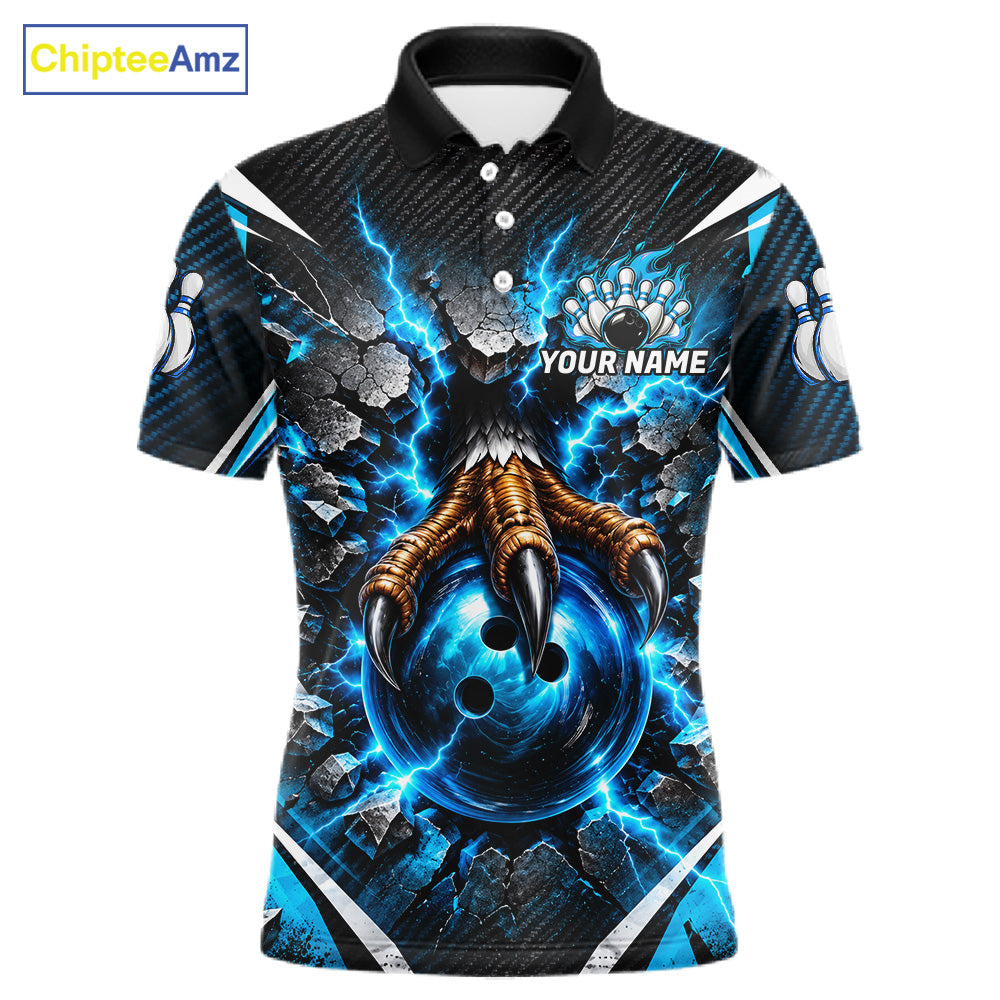 Personalized Eagle Bowling Ball Polo 1/4-Zip Shirt Thunder Blue Lightning Bowling Team Jersey