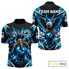 Personalized Eagle Bowling Ball Polo 1/4-Zip Shirt Thunder Blue Lightning Bowling Team Jersey