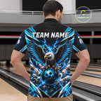 Personalized Eagle Bowling Ball Polo 1/4-Zip Shirt Thunder Blue Lightning Bowling Team Jersey