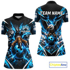 Personalized Eagle Bowling Ball Polo 1/4-Zip Shirt Thunder Blue Lightning Bowling Team Jersey