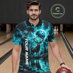 Personalized Deer Moon Bowling Ball Shirt Custom Teal Galaxy Bowling Jersey Team Apparel