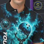 Personalized Deer Moon Bowling Ball Shirt Custom Teal Galaxy Bowling Jersey Team Apparel