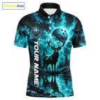 Personalized Deer Moon Bowling Ball Shirt Custom Teal Galaxy Bowling Jersey Team Apparel