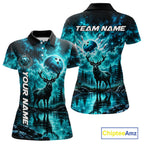 Personalized Deer Moon Bowling Ball Shirt Custom Teal Galaxy Bowling Jersey Team Apparel