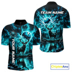 Personalized Deer Moon Bowling Ball Shirt Custom Teal Galaxy Bowling Jersey Team Apparel