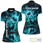 Personalized Deer Moon Bowling Ball Shirt Custom Teal Galaxy Bowling Jersey Team Apparel