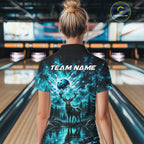 Personalized Deer Moon Bowling Ball Shirt Custom Teal Galaxy Bowling Jersey Team Apparel