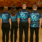 Personalized Deer Moon Bowling Ball Shirt Custom Teal Galaxy Bowling Jersey Team Apparel