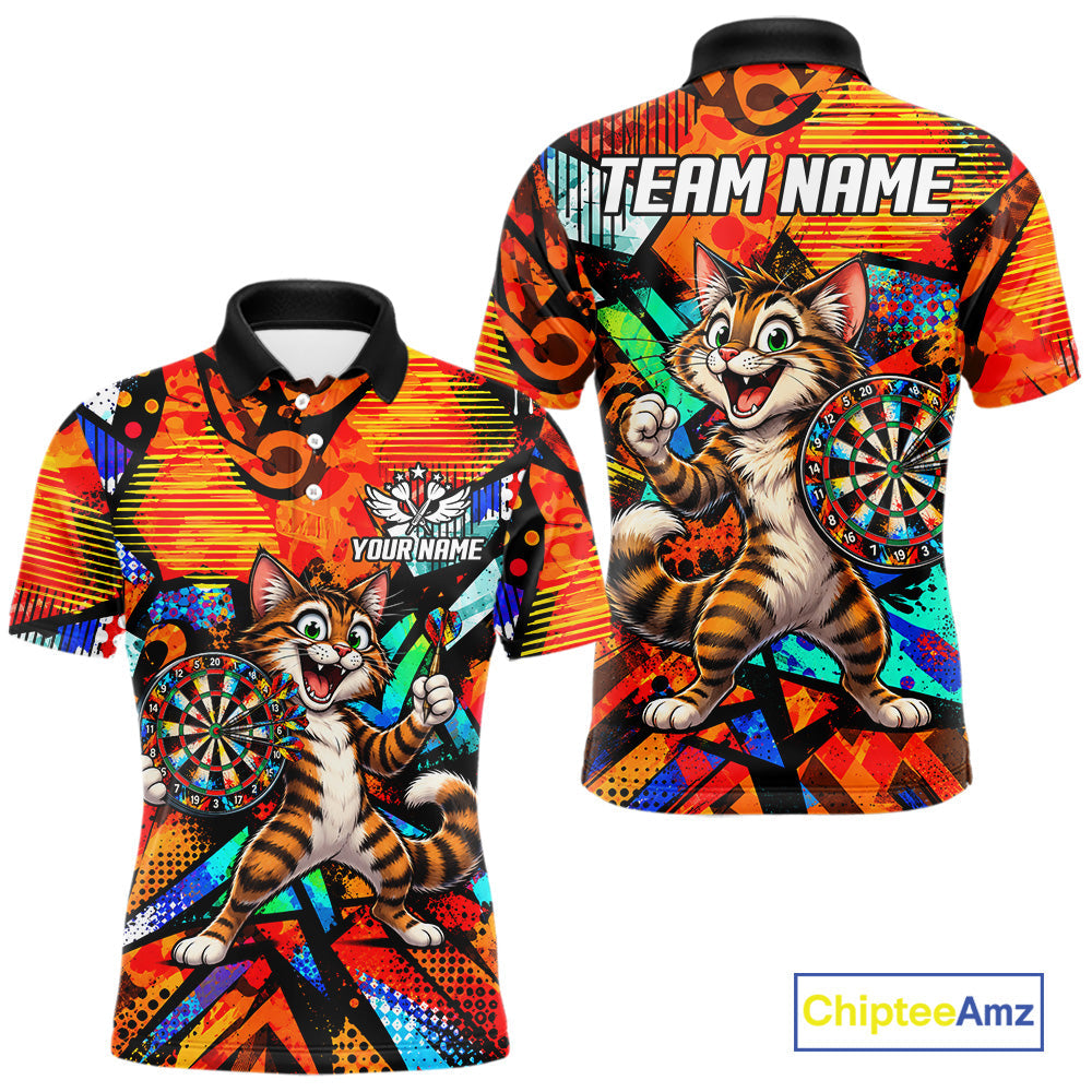 Personalized Tabby Cat Funny Darts Shirt Orange Strike Geometric Dart Tournament Jerseys