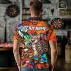 Personalized Tabby Cat Funny Darts Shirt Orange Strike Geometric Dart Tournament Jerseys