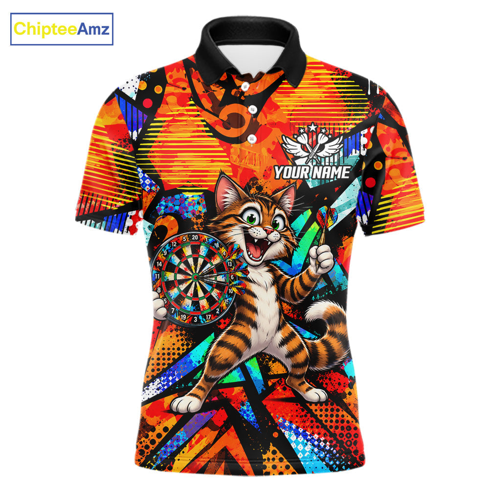 Personalized Tabby Cat Funny Darts Shirt Orange Strike Geometric Dart Tournament Jerseys