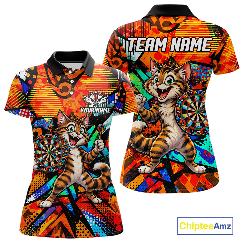Personalized Tabby Cat Funny Darts Shirt Orange Strike Geometric Dart Tournament Jerseys
