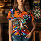 Personalized Tabby Cat Funny Darts Shirt Orange Strike Geometric Dart Tournament Jerseys