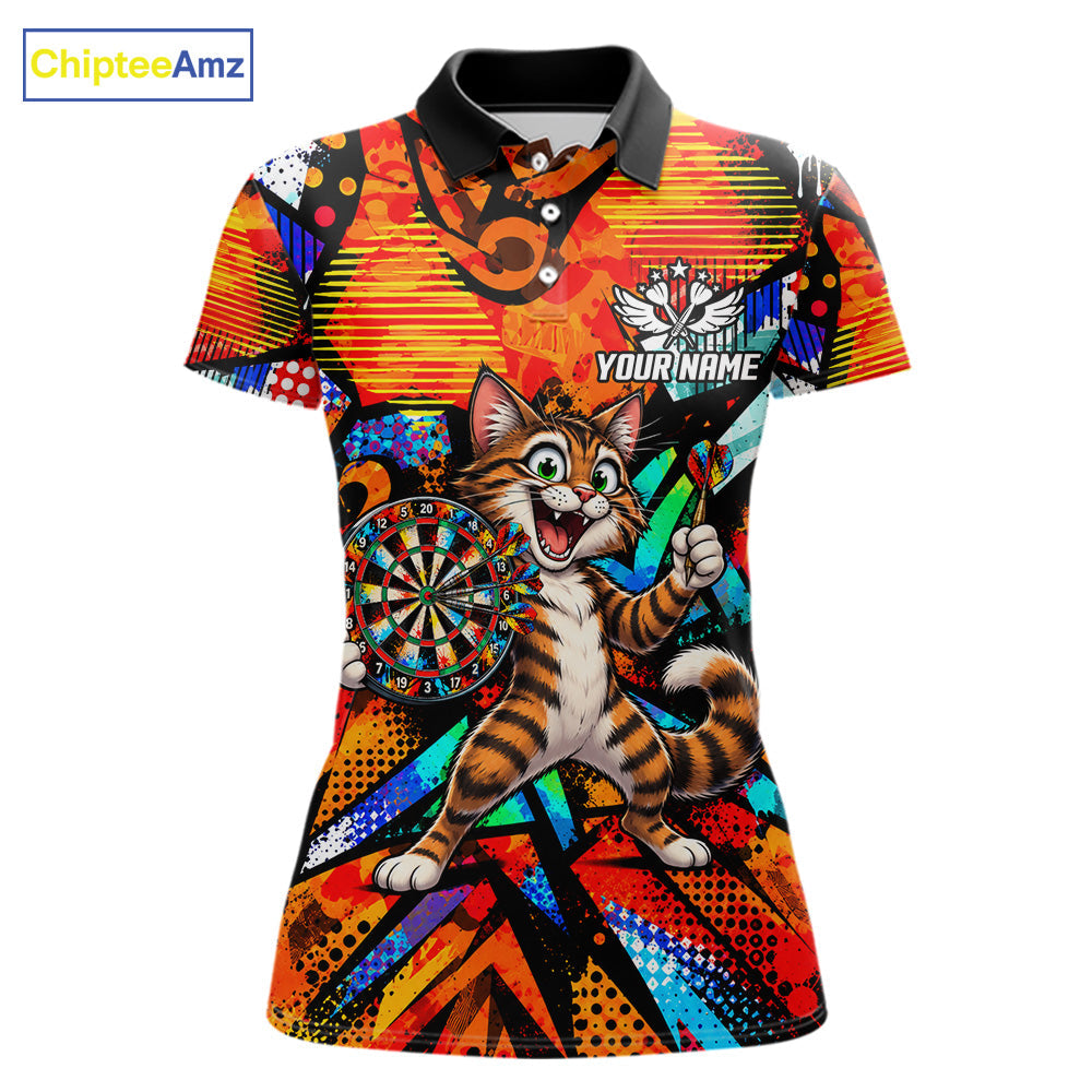 Personalized Tabby Cat Funny Darts Shirt Orange Strike Geometric Dart Tournament Jerseys