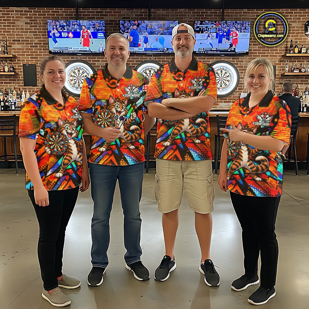 Personalized Tabby Cat Funny Darts Shirt Orange Strike Geometric Dart Tournament Jerseys