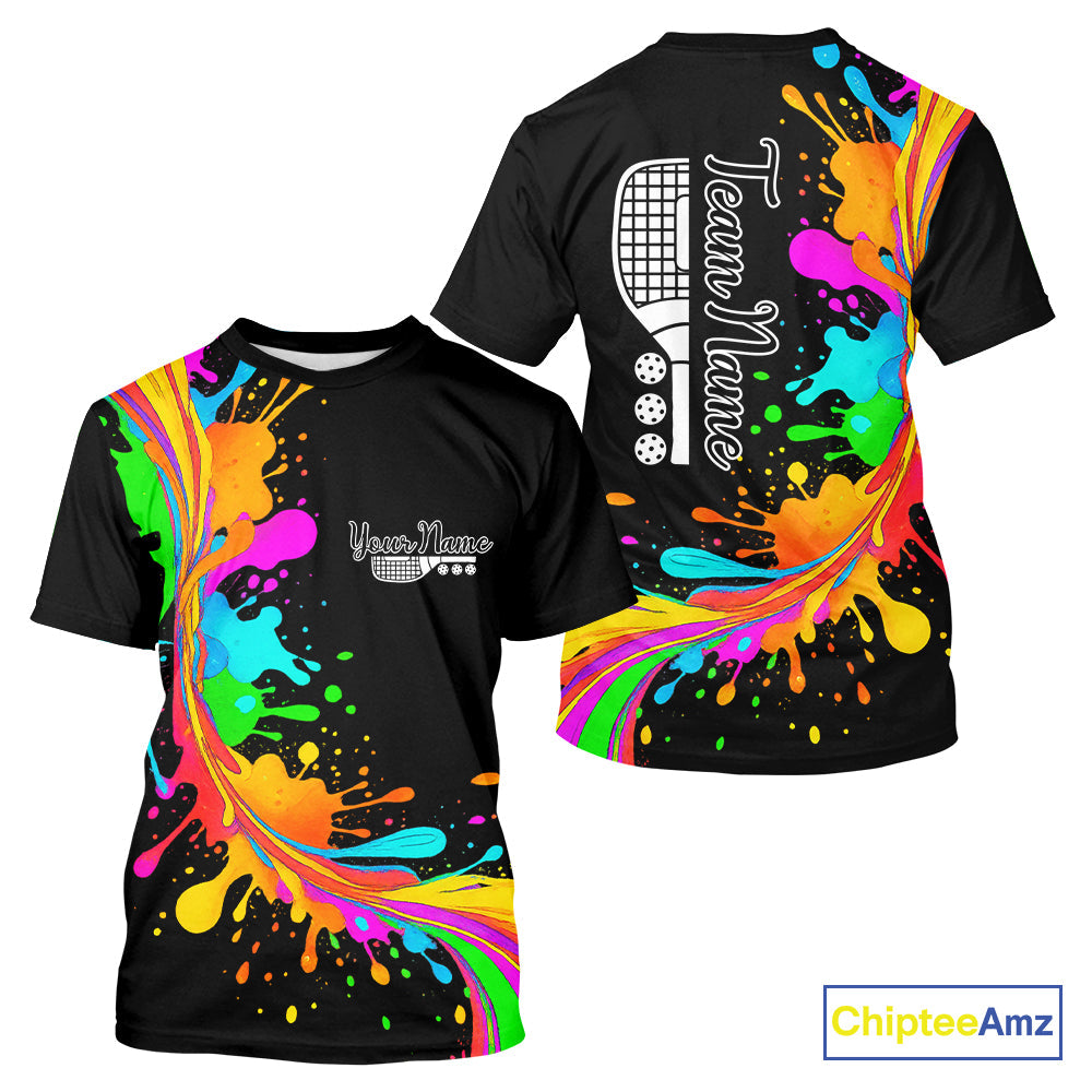 Personalized Colorful Pickleball T-Shirt Splashed Pickleball, Pickleball Gifts