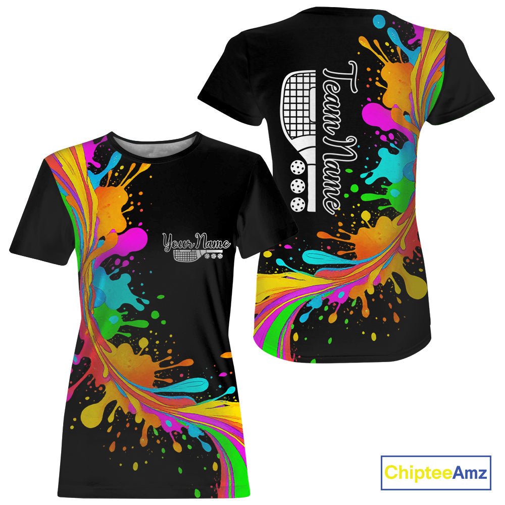Personalized Colorful Pickleball T-Shirt Splashed Pickleball, Pickleball Gifts