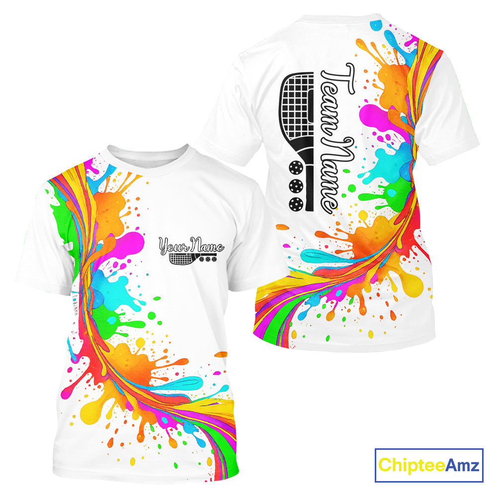 Personalized Colorful Pickleball T-Shirt Splashed Pickleball, Pickleball Gifts