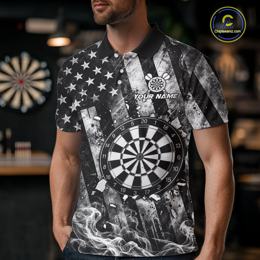 Smoke American Flag Dart Shirt Personalized Cracked Dartboard Dart Team Outfits Jerseys