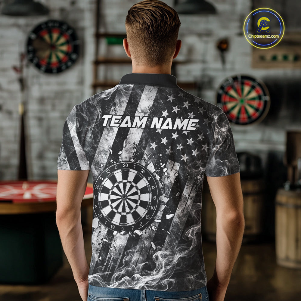 Smoke American Flag Dart Shirt Personalized Cracked Dartboard Dart Team Outfits Jerseys