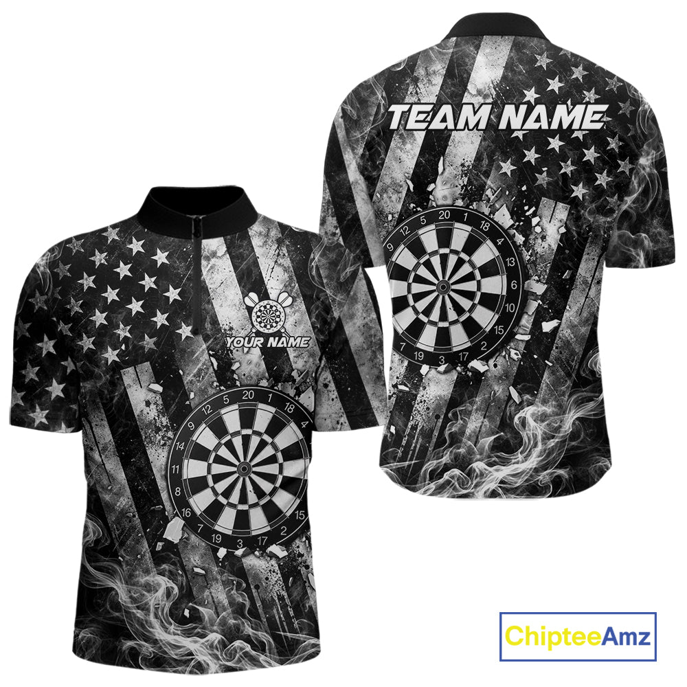 Smoke American Flag Dart Shirt Personalized Cracked Dartboard Dart Team Outfits Jerseys
