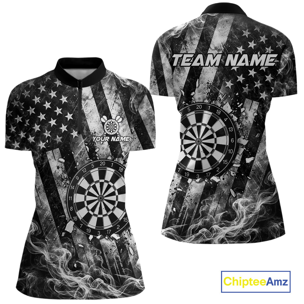 Smoke American Flag Dart Shirt Personalized Cracked Dartboard Dart Team Outfits Jerseys