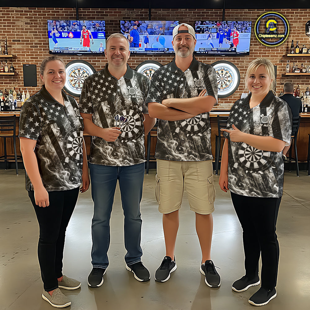 Smoke American Flag Dart Shirt Personalized Cracked Dartboard Dart Team Outfits Jerseys