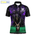 Custom Grim Reaper Pool Billiard Shirt Skull 8 Ball Purple Billiard Polo 1/4-Zip Team Uniform
