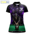Custom Grim Reaper Pool Billiard Shirt Skull 8 Ball Purple Billiard Polo 1/4-Zip Team Uniform