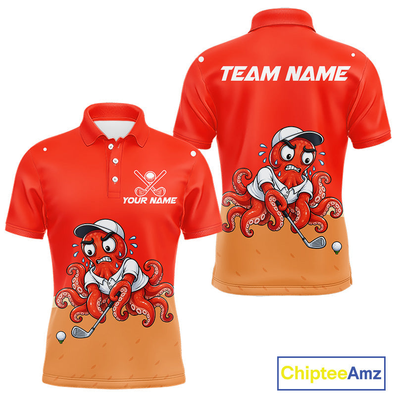 Custom Red Funny Octopus Golf Polo Shirt Personalized Crab Golfer Golf Team Golf Apparel