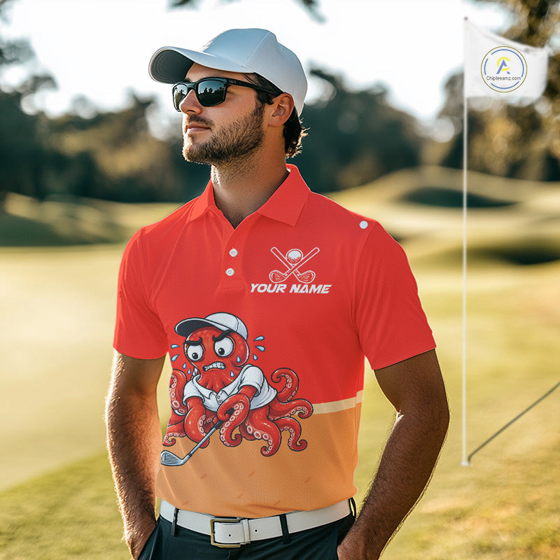 Custom Red Funny Octopus Golf Polo Shirt Personalized Crab Golfer Golf Team Golf Apparel