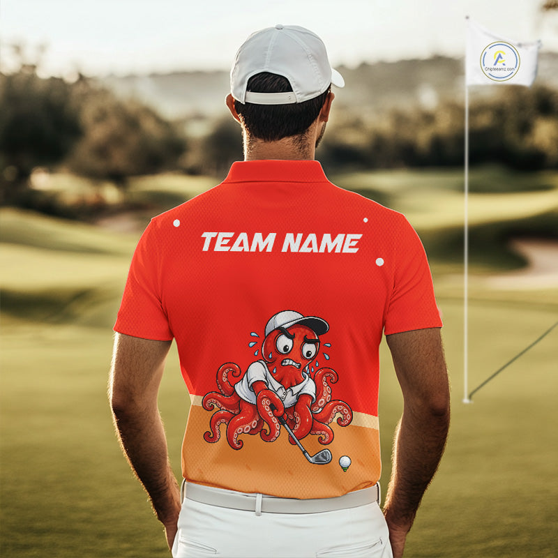 Custom Red Funny Octopus Golf Polo Shirt Personalized Crab Golfer Golf Team Golf Apparel