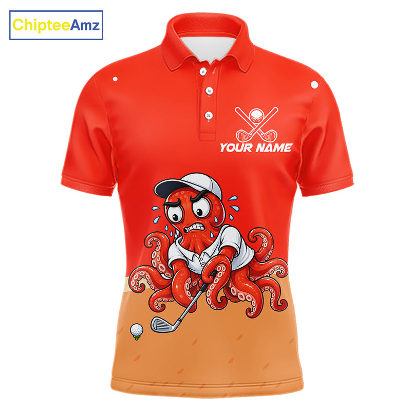 Custom Red Funny Octopus Golf Polo Shirt Personalized Crab Golfer Golf Team Golf Apparel