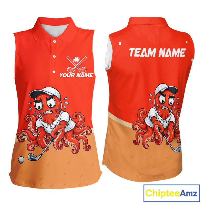 Custom Red Funny Octopus Golf Sleeveless Polo Shirt Personalized Crab Golfer Golf Team Golf Apparel