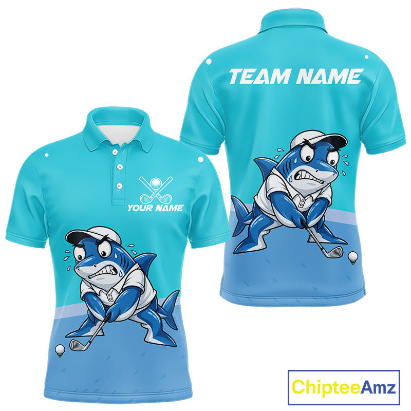Custom Blue Funny Shark Golf Polo Shirt Personalized Crab Golfer Golf Team Golf Apparel