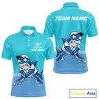 Custom Blue Funny Shark Golf Polo Shirt Personalized Crab Golfer Golf Team Golf Apparel