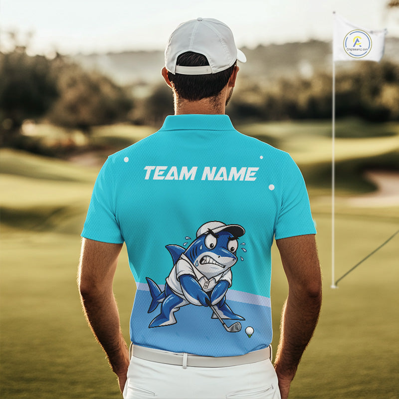 Custom Blue Funny Shark Golf Polo Shirt Personalized Crab Golfer Golf Team Golf Apparel