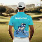 Custom Blue Funny Shark Golf Polo Shirt Personalized Crab Golfer Golf Team Golf Apparel