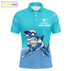 Custom Blue Funny Shark Golf Polo Shirt Personalized Crab Golfer Golf Team Golf Apparel