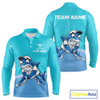 Custom Blue Funny Shark Golf Polo Shirt Personalized Crab Golfer Golf Team Golf Apparel