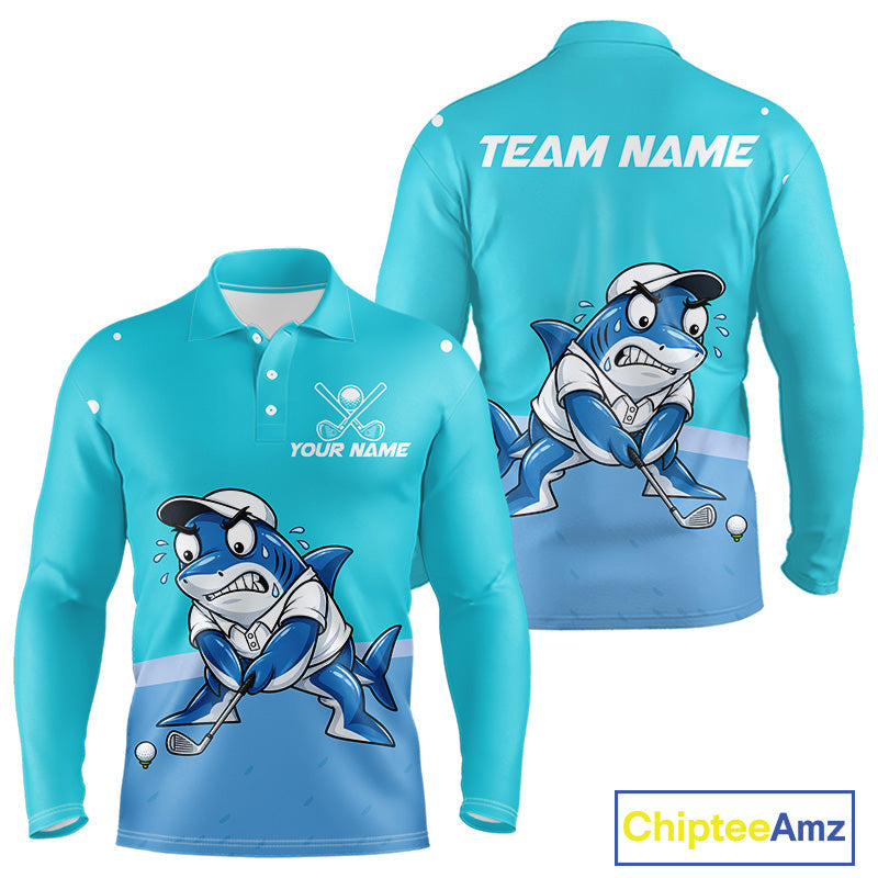 Custom Blue Funny Shark Golf Polo Shirt Personalized Crab Golfer Golf Team Golf Apparel