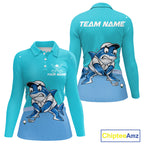 Custom Blue Funny Shark Golf Polo Shirt Personalized Crab Golfer Golf Team Golf Apparel