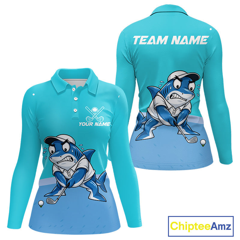Custom Blue Funny Shark Golf Polo Shirt Personalized Crab Golfer Golf Team Golf Apparel